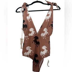 Brown Horse Print One Piece Swimsuit Size: Small NWT